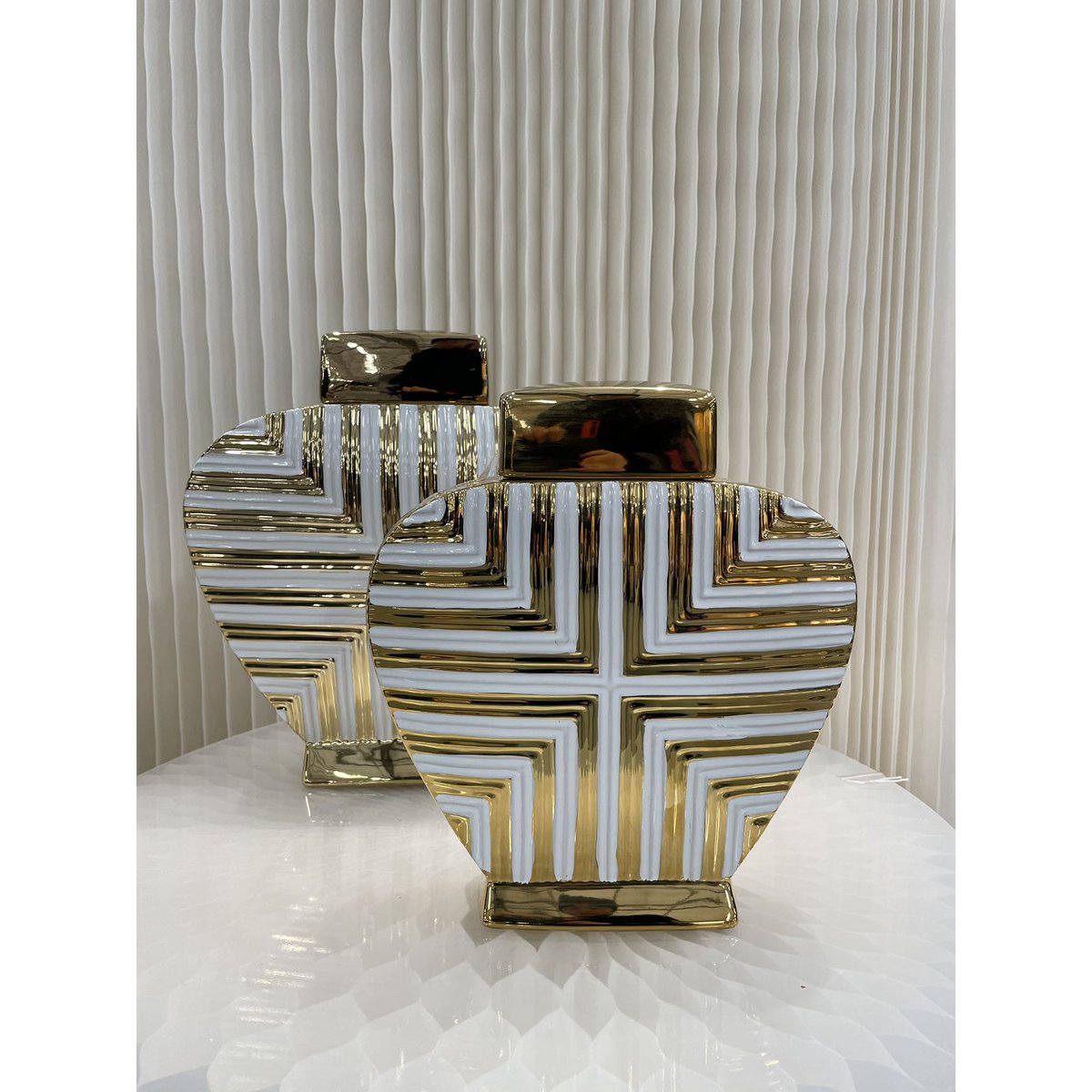 Porseleinen Pot in Goud en Wit - Art Deco Inspiratie