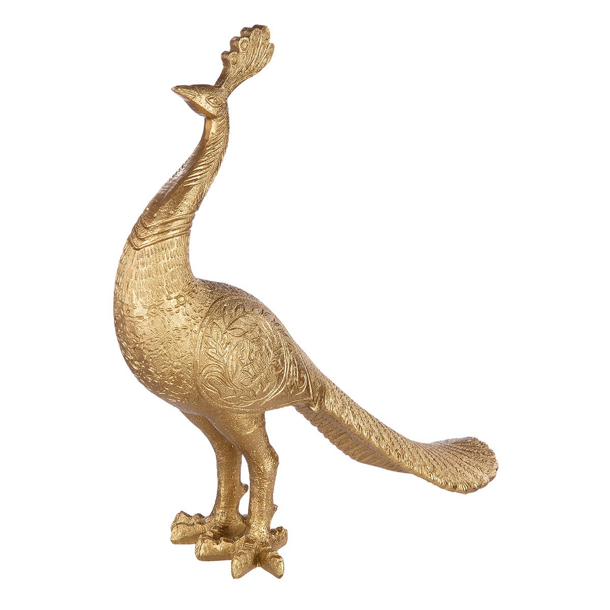 Polyfiguur "Pauw" goudkleurig H.37cm