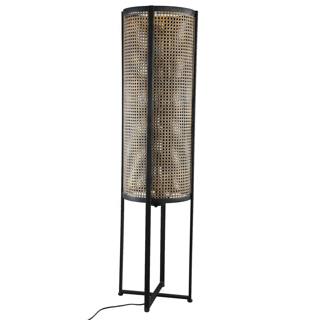 Bayu Black iron floorlamp with bamboo round