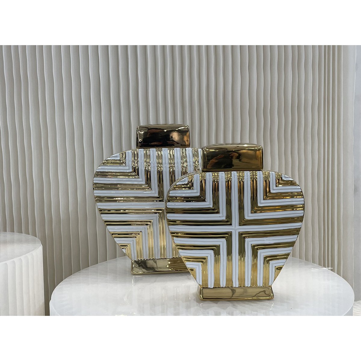 Porseleinen Pot in Goud en Wit - Art Deco Inspiratie