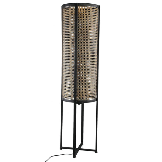 Bayu Black iron floorlamp with bamboo round