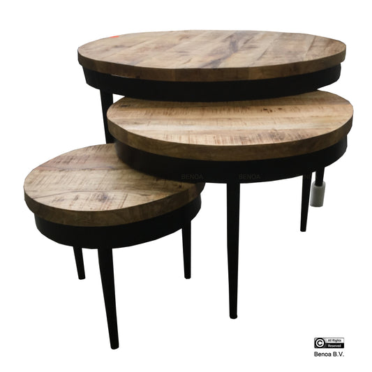 Iron Round Coffee Table 3cm Top (Set of 3)