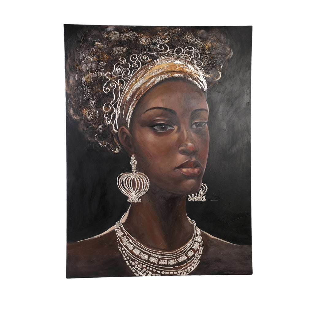 PTMD Jeorgia Black Canvas Wall Panel - Shiny Gold Woman
