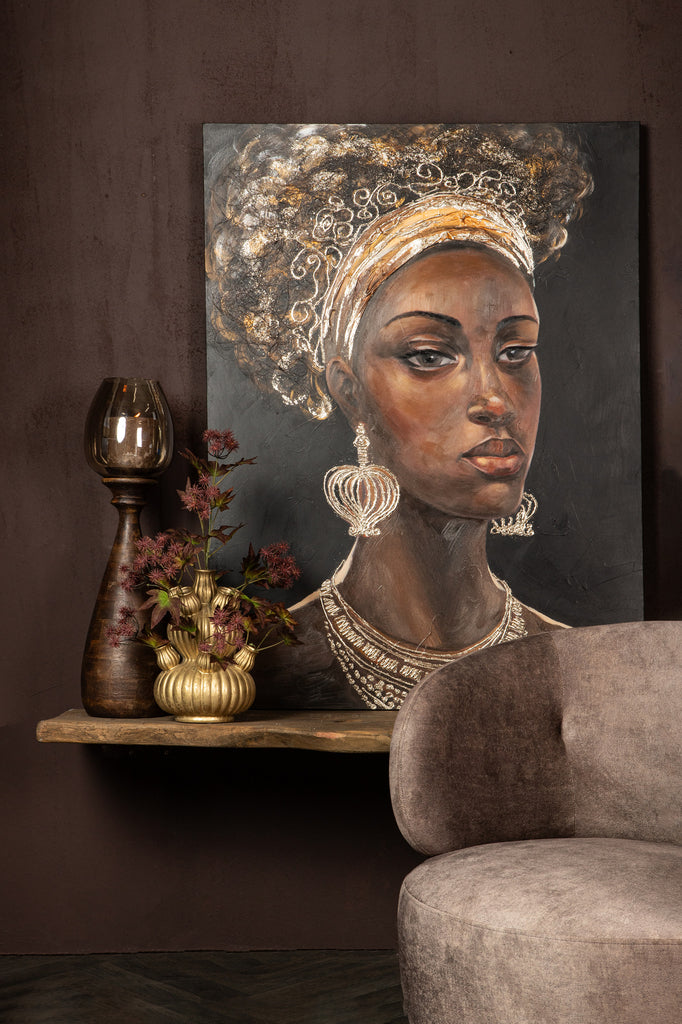 PTMD Jeorgia Black Canvas Wall Panel - Shiny Gold Woman