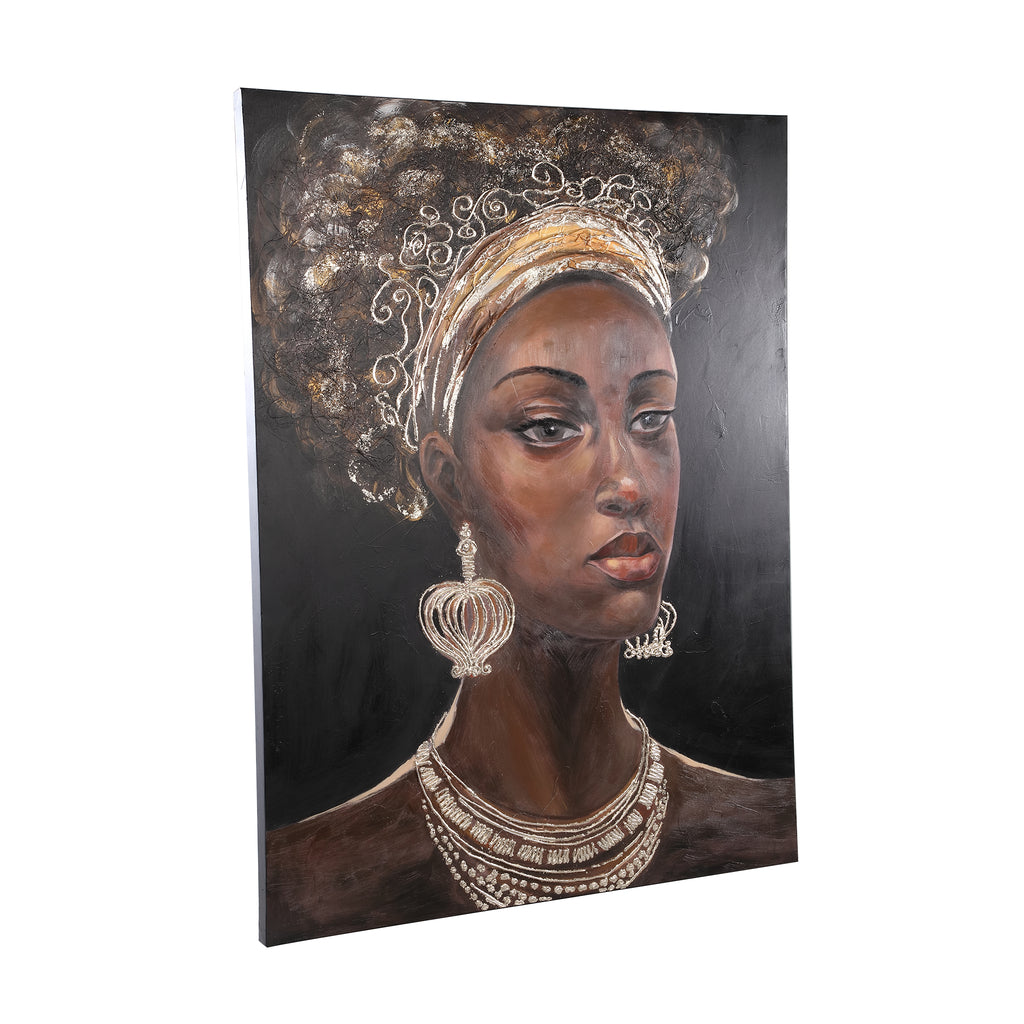 PTMD Jeorgia Black Canvas Wall Panel - Shiny Gold Woman