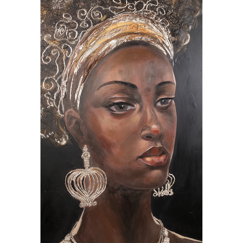 PTMD Jeorgia Black Canvas Wall Panel - Shiny Gold Woman