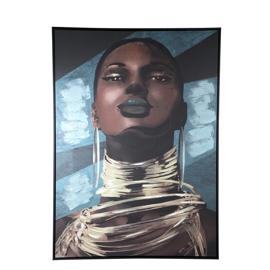 Muniba Liver Black Polyester Painting Rectangle Woman Face PTMD Large