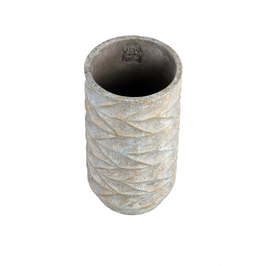 Cementen Bloempot met Gravures – Stijlvol en Tijdloos