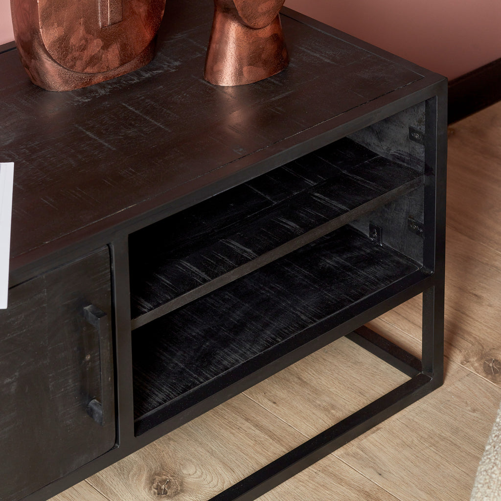 Tv meubel Denver Black 100 cm | Mangohout en staal